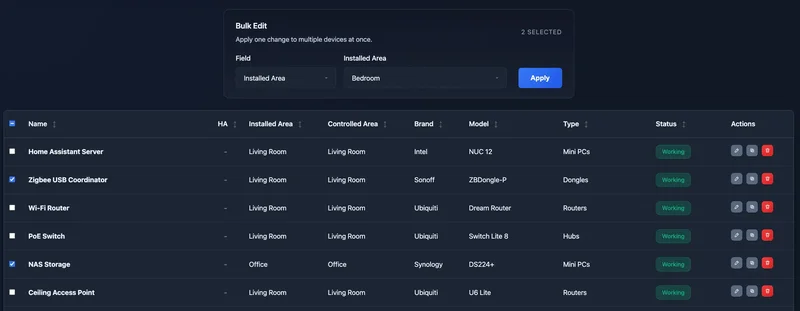 Smart Home Planner bulk edit screenshot
