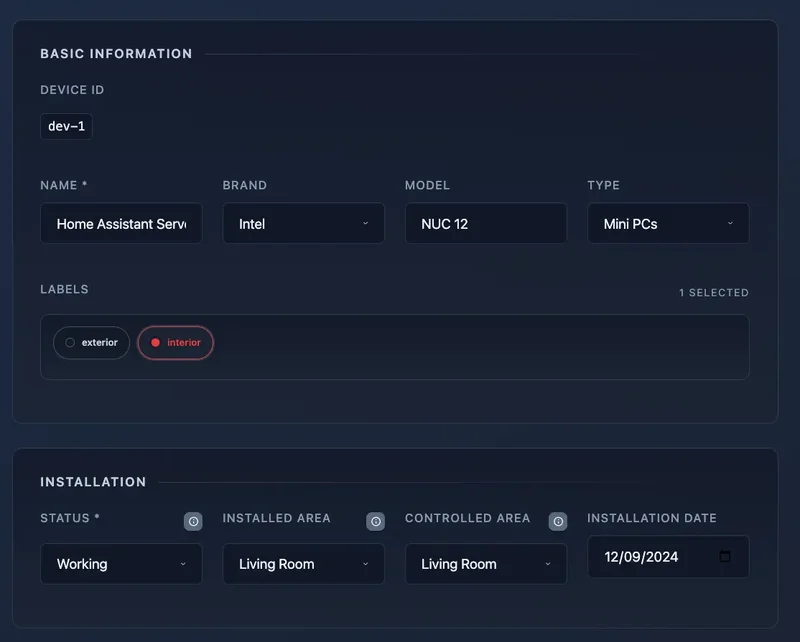 Smart Home Planner device basic information screenshot