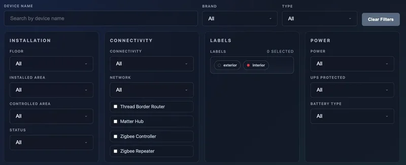 Smart Home Planner filters screenshot